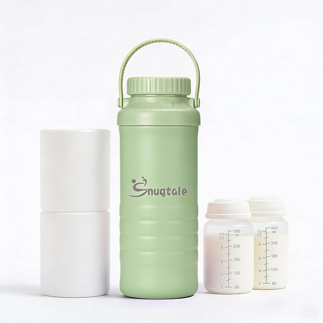 22oz Portable Breast Milk Cooler Bottle Milk Cooler for Breastmilk, 24H+ Cooling, with 2 BPA-Free Bottles with Measurement Marks, Travel Essential for Outdoor Breastfeeding & Pumping