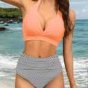 Women's Halter Bikini Sets High Waisted Tummy Control Swimsuit V Neck Push Up Bathing Suits (M)