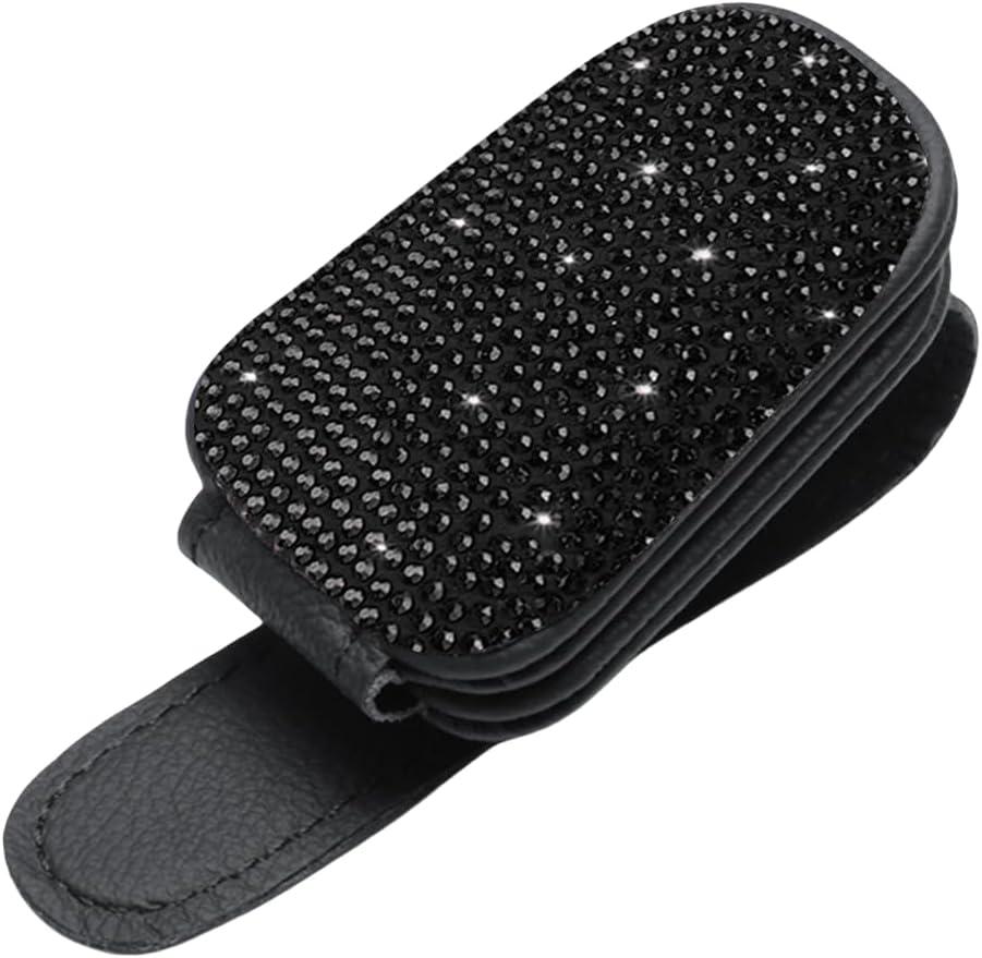 Sunglasses Holder for C ar Visor, Crystal Leather Magnetic Sunglass Holder for C ar with Clip, Bling Decro for C ar Women - 1 Pack,Black