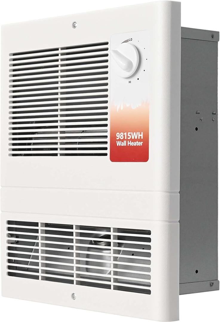 9815WH High Capacity Wall Heater with Built-In Adjustable Thermostat and Silent Motor, 1500W Large Capacity Electric Wall Heater for Bathroom, Bedroom, Living Rooms, Overheat Protection, 120/240V