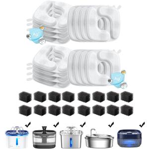 Veken Cat Water Fountain Filters, 16 Pack Replacement Filters & 16 Pack Replacement Pre-Filter Sponges Set for 50oz, 84oz, 95oz Automatic Pet Fountain Dog Water Dispenser Veken Cat Water Fountain Filters, 16 Pack Replacement Filters & 16 Pack Replacement Pre-Filter Sponges Set for 50oz, 84oz, 95oz Automatic Pet Fountain Dog Water Dispenser