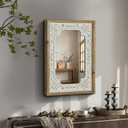 WREVERW Rustic Wood Frame Wall Mirror, Distressed White Floral Carved Design, Vintage Farmhouse Decorative Mirror for Living Room, Bedroom, Bathroom, or Vanity, 16"x22"