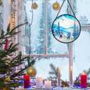 ERMCDFHC Stained Glass Window Hanging, Skiers in Winter Mountains Design Round Sun Catchers Glass Panel Suncatcher Decor for Home, 7.8Inch. (028)