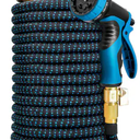 Expandable Garden Hose with 8 Function Nozzle, 100FT - Lightweight Retractable Garden Hose, Water Hose - No-Kink Flexibility, 3/4 Inch Solid Brass Fittings and Double Latex Core