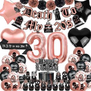 Death to My 20s Decorations, 30th Birthday Decorations for Her Black and Rose Gold, Rip to My 20s Birthday Decorations Funeral for My Youth 30th Birthday 30 Balloon Numbers Dirty Thirty Party Supplies