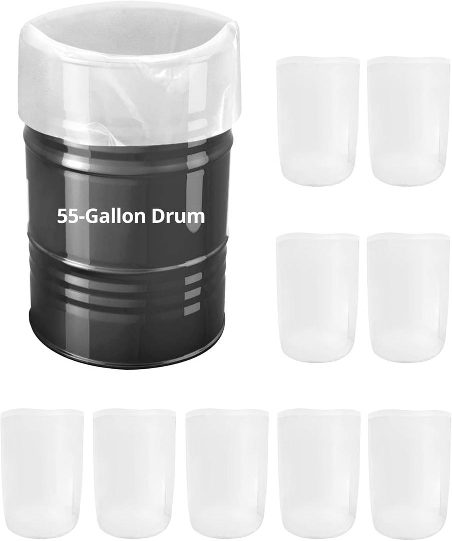 QWORK 10 Pack 55 Gallon Clear Plastic Drum Liners, Heavy Duty Leak Proof Clear Bucket Liner Bags for Marinating and Brining, BPA Free, 5.5 mil