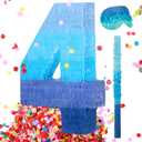 Sratte Number 1 2 3 4 5 6 7 8 9 Piata with Stick Blindfold Confetti, Gradient Blue Piata for Kids Boys Girls Birthday Party Anniversary Decorations Supplies(Number 4)