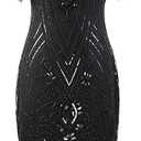 FAIRY COUPLE Women's 1920s Lace Neck Great Gatsby Dress Sequin Art Deco Flapper Dress with Sleeve D20S028, XL