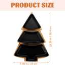 DOITOOL Christmas Tree Shaped Platter Snack Appetizer Trays Ceramic Christmas Serving Tray, 3 Compartment Food Serving Platter Wooden Base for Holiday Party Supplies (26.4X19X4.2CM, Black)