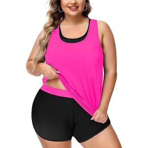 NIeyook Women Plus Size 3 Piece Tankini Swimsuits Athletic Bathing Suits with Boy Shorts Tank Top with Sports Bra Hot Pink 18W