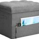 Storage Ottoman with Extra Thick Foam Padded Seat, Foldable Foot Rest Stool with Linen Fabric, 43L Ottoman with Storage Bench for Bedroom Living Room, Holds Up to 300lbs, 17x13x13in, Dark Gray