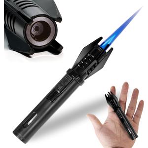 Camping Mini Torch Lighter Small Refillable Butane Lighters Pocket Tactical EDC Windproof Jet Flame with Visual Window for Hiking Survival Kitchen Candle Fireplace Home Party BBQ, 5" (Without Fuel)