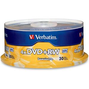 Verbatim DVD+RW 4.7GB 120Min Up to 4X Blank Discs Rewritable Up to 1000 Times - 30pk Spindle
