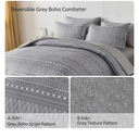 WONGS BEDDING 7 Pieces Grey Boho Comforter Set King Size,Dark Grey Texture Geometric Bed in a Bag Comforter Reversible Soft Microfiber Bedding Set with Pillowcases & Shams,Flat Sheet,Fitted Sheet