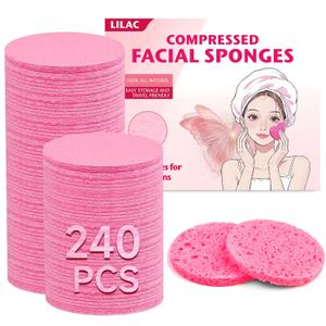 240 Count Compressed Facial Sponges 100% Natural Cellulose Eco-Friendly Makeup Sponges for Gentle Cleansing, Exfoliating & Stubborn Makeup Removal Travel for Women (240 pink round)