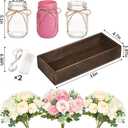 BLEUM CADE Centerpiece Table Decorations - Mason Jar Lights Centerpiece for Kitchen Dining Table Farmhouse Coffee Table Wedding Home Decor with 3 Jars Roses Artificial Flowers & Wood Tray