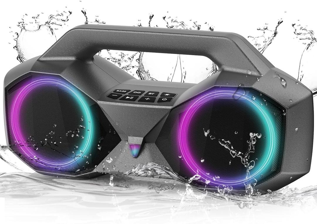 KMAG Bluetooth Speaker Wireless, 80W Loud Speaker with Deeper Bass, IPX7 Waterproof, 20H Playtime, Cool Lights, TWS, Portable Speaker for Home, Outdoor, Workshop, Party, Gift for All (Sliver) 