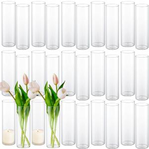 30pcs Glass Cylinder Bud Vases for Centerpieces 7 Inches Tall Slim Flower Vases Wedding Decorations Hurricane Candle Holder Bulk Cylinder Flower& Plant Vases for Wedding Party Home Table Decor