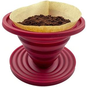 Attsky Collapsible Pour Over Coffee Dripper for Camp Coffee, Reusable Silicone Coffee Filter Holder for Camping Red