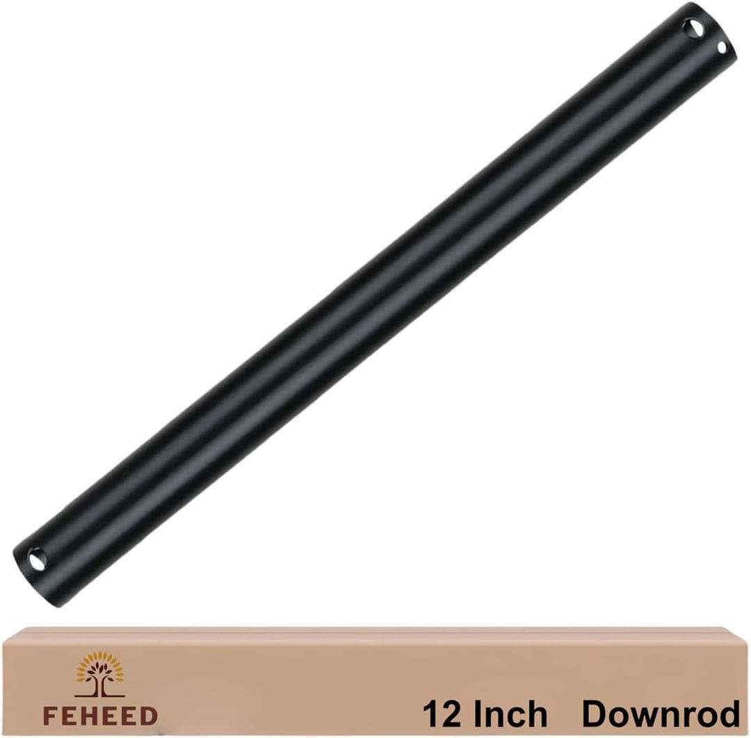 12 Inch Ceiling Fan Downrod, 1" Diameter Matte Black Ceiling Fan Extension Rod (No Threads),Universal Down Rods for Ceiling Fans,Easy Installation
