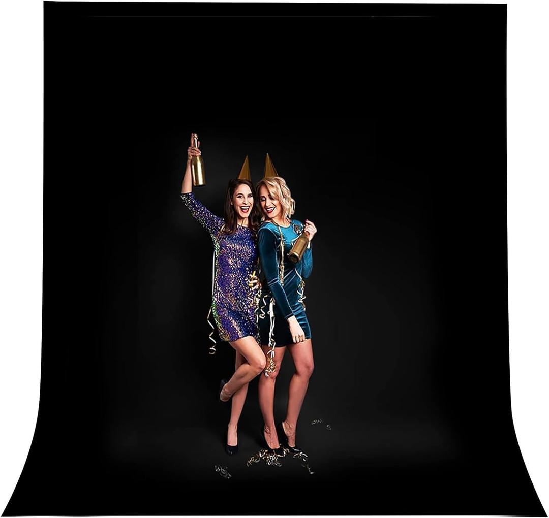 10x20ft Black Backdrop for Photography, Dual-Size Dual-Pocket Design Photo Booth Background for Portrait Photoshoot, Party and Video with Both Options of 10 feet and 20 feet in Width