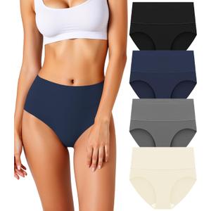 Women's Seamless Underwear High Waisted Tummy Control No Show Panties Full Coverage Stretch Briefs 4 Pack (S)