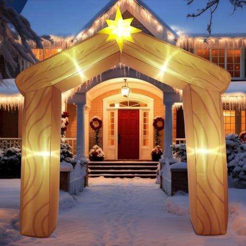 Leyndo Christmas Inflatable Nativity Scene with LED Light, 9.84ft Outdoor Decor, Star of Bethlehem Arch, Jesus Birth, Durable Polyester, Easy Setup