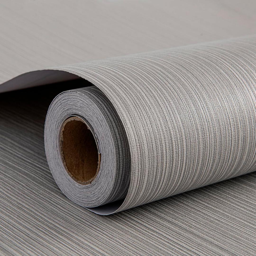 FUKU MON Mocha Gray Grasscloth Textured Wallpaper 24" X 394" Fabric Contact Wall Paper Linen Peel and Stick Self Adhesive for Walls Cabinets Bedroom Counter Top Liners Fireplace
