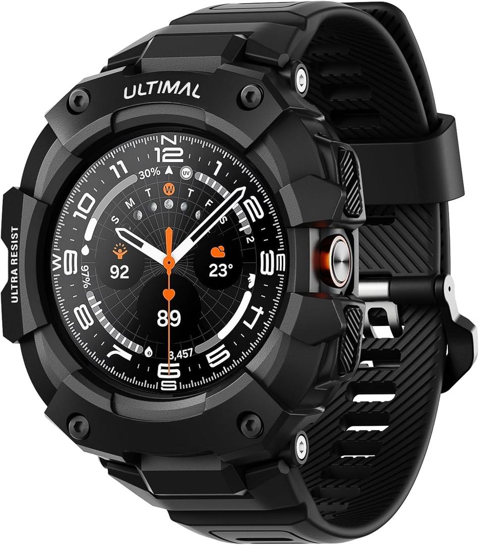 ULTIMAL Bands Compatible with Samsung Galaxy Watch Ultra 47mm band with case for Men, Rugged Sports Case Protective for Galaxy Watch Ultra (2025/2024) Matte Black