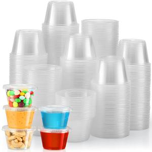 VITEVER [240 Sets - 4 oz ] Portion Cups With Lids, Small Plastic Containers with Lids, Airtight and Stackable Souffle Cups, Jello Shot Cups, Sauce Cups, Condiment Cups for Lunch, Party, Trips