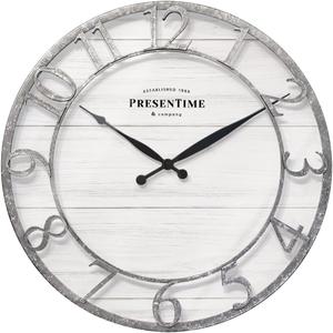 Presentime & Co 21" Farmhouse Series Wall Clock, Shiplap Style, Raised 3D Arabic Numeral, Galvanized Finish. Wall Dcor for Living Room, Dining Room, and Entryway.