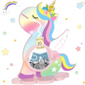 Colarr Unicorn Piggy Bank Rainbow Unicorn Money Coin Wooden Banks for Girls Birthday Party Decoration Baby Shower Favors Supplies 2025 Christmas New Year Gifts