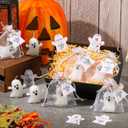 MTLEE 50 Sets Halloween a Little Boo is Almost Du Baby Shower Favors Cute Ghost Candles Unscented with Mini Ghost Thank You Cards Bags for Halloween Boo Gender Reveal Party Supplies (Pink)