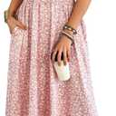 Womens Maxi Floral Dress - Flutter Short Sleeve Wrap V-Neck Flowing A-Line Summer Dress with Smocked Waist and Pocket (Medium)
