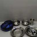 Unique Complete Messware Kit Polished Stainless Steel Dishes Set| Tableware| Dinnerware| Camping| Includes - Cups | Plates| Bowls| Cutlery| Comes in Mesh Bags