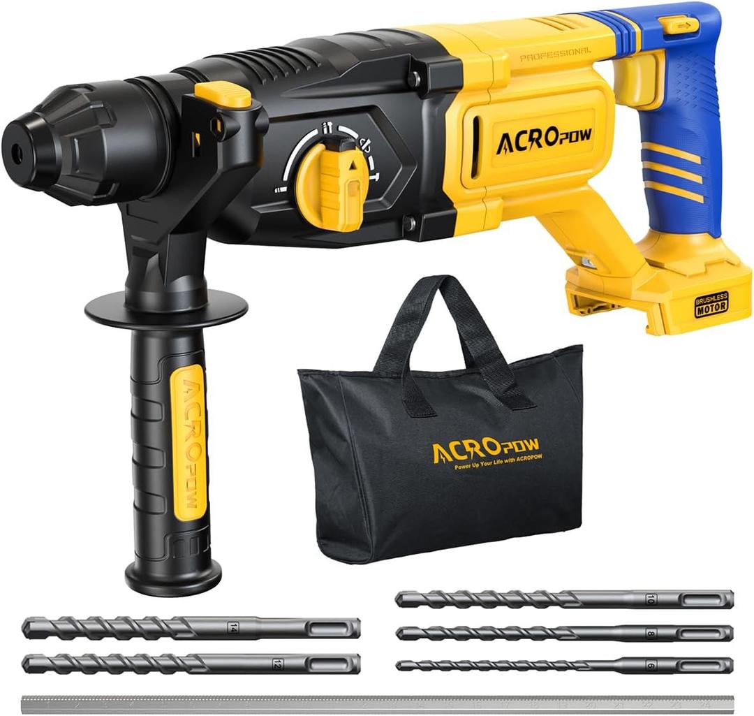 SDS-Plus Cordless Rotary Hammer Drill for Dewalt 20V BatteryBrushless Motor, Safety Clutch, 4 Functions, LED Light with Vibration Control, 5 Drills with Carry Bag(No Battery)