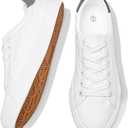 FRACORA Mens Canvas Shoes White Black Sneakers Low Top Lace Up Casual Shoes (9.5)