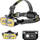Super Bright Headlamp Rechargeable - 6 LED & 2 COB, 90 Rotating, Digital Power Display, 15 Modes with Red Light, Waterproof for Camping, Running, Mechanic, Emergency