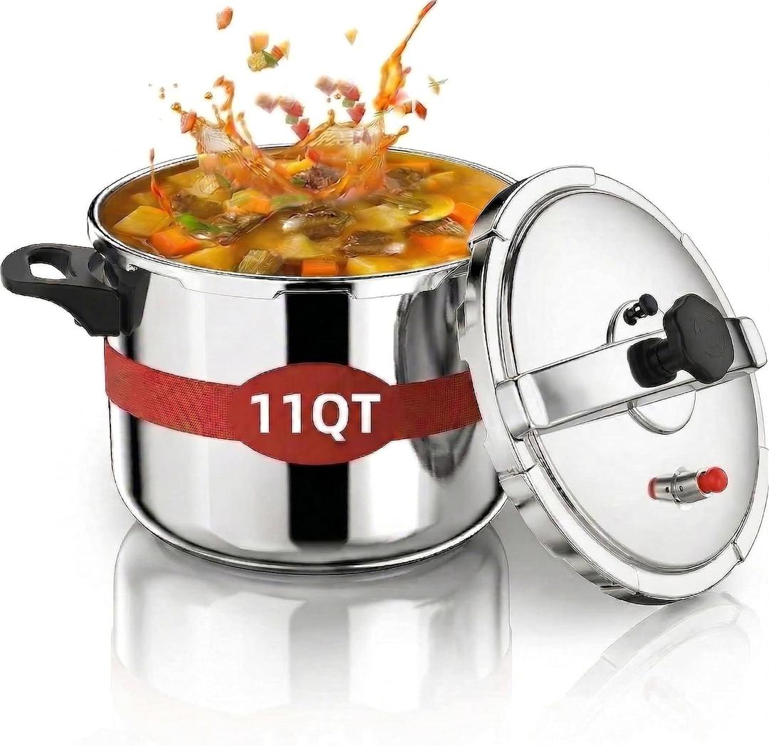 PRETYZOOM 11Qt Pressure Cooker Stainless Steel, One-hand Lock Cooking Pot