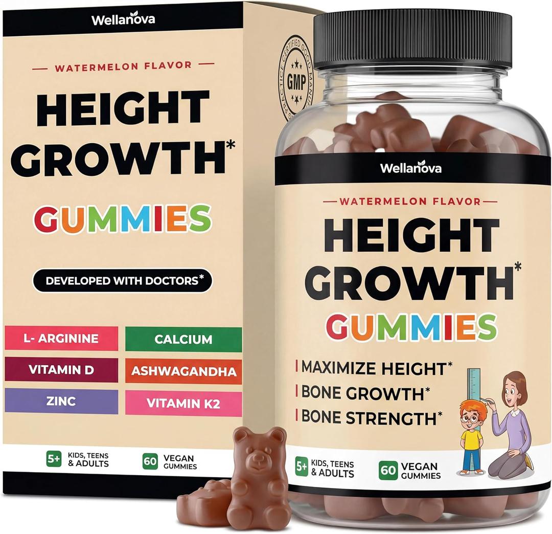 2 x Height Growth Gummies | Vitamin Gummies with Calcium, Magnesium Glycinate, Zinc, Ashwagandha, Vitamin K2 D3 | Height Increase Supplement, Multivitamin for Kids, Teens Boy & Girl, Adults | 60 Gummies (6 Count (Pack of 10))
