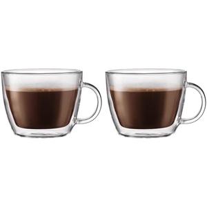 Bodum 15oz Double Wall Latte Mug, High-Heat Borosilicate Glass, Set of 2, Clear