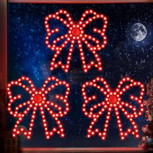 3 Pack Hi Vibrant Twinkling LED Christmas Bow Decoration, 10'' Christmas Bow Window Lights, Waterproof Lighted Window Silhouette Lights for Holiday Wall Door Xmas Decor