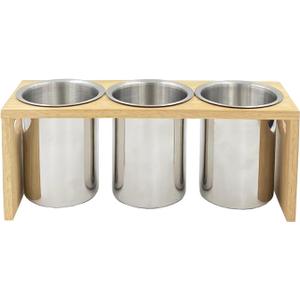 Flatware Caddy Stainless Steel Cutlery Holder with Wood Base