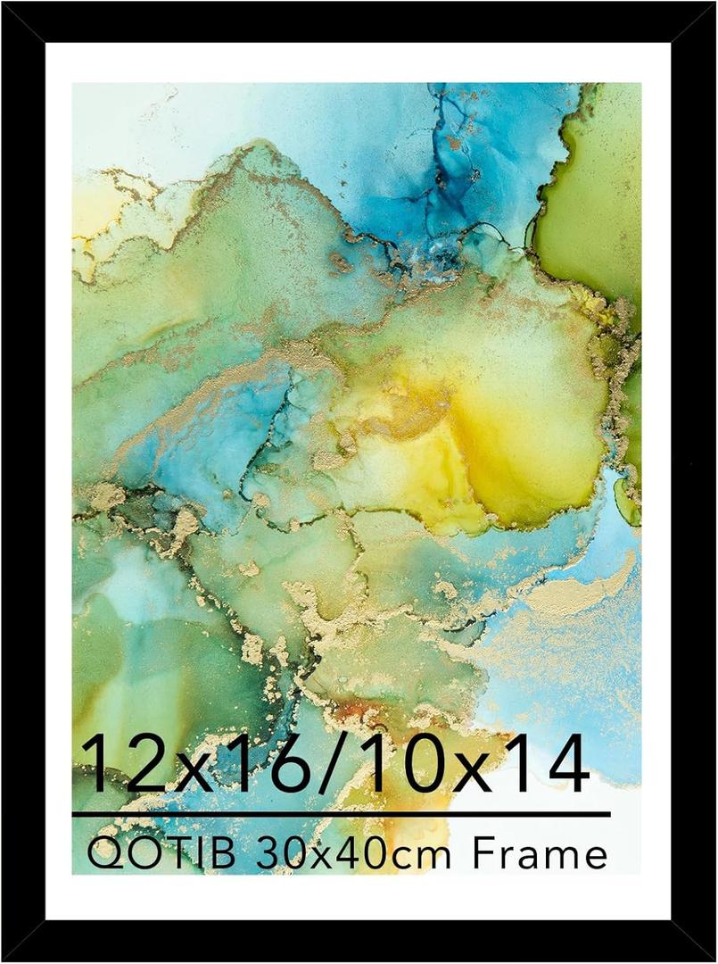 Wood 12x16 Frame Black with 10x14 Mat, for 30 x 40cm Diamond Art Painting, Display Picture 10 x 14 with Mat or 12 x 16 without Mat, Large 30x40 Picture Frame for Wall Hanging, Black, 1 Pack