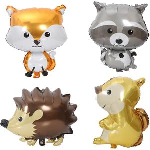 Woodland Animal Balloons Fox Hedgehog Squirrel Raccoon Foil Mylar Balloon for Woodland Animals Theme Birthday Party Supplies Decorations 4PCS