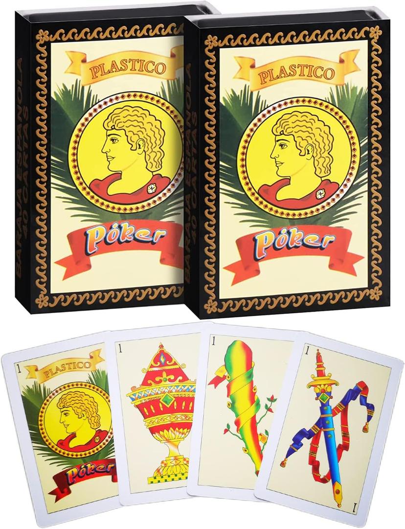 CDBXRA 2 Decks Spanish Playing Cards Spanish Cards, Spanish Deck, Briscas Cards Puerto Rico, Mexican Playing Cards, Plastic Spanish Cards,Spanish Plastic Playing Cards (with Playing Card Boxes)