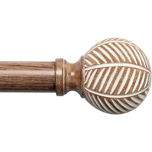 Wood Curtain Rods for Windows: 1 Inch Diameter Adjustable Heavy Duty Curtain Rod 32" to 45" with Imitation Wood Grain Leaf Pattern Finials