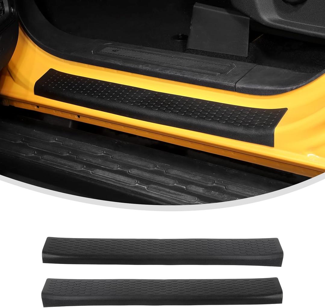 Linskip Door Sill Protector with Anti-Slip Compatible with 2021-2025 Ford Bronco 2Door, Texture for Enhanced Grip and Protection - TPE Door Sill Guards for Bronco Accessories(Black)