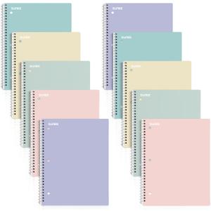 SUNEE Spiral Notebooks, 1-Subject, 10 Pack, College Ruled Paper, 8" x 10-1/2", 70 Sheets per Notebook,3-Hole Punched Paper, Pink,Purple, Blue, Green, Yellow Spiral Lined Notebooks for School,Work