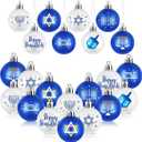Barydat 24 Pcs Happy Hanukkah Ornament for Tree Balls Chanukah Hanging Ornaments Star of David Hanukkah Ornament Balls White Blue Jewish Menorah Ornaments for Xmas Tree Decoration(Stylish Style)